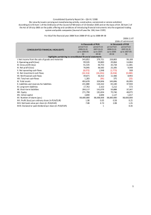Consolidated quarterly report Q3 2008