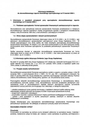 Informacja dodatkowa do skonsolidowanego raportu kwartalnego sporządzonego za IV kwartał 2004 r.